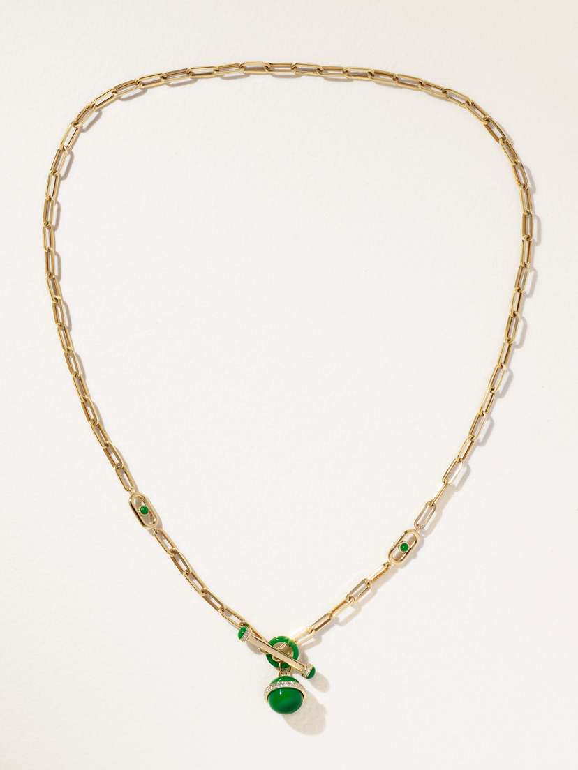 L’Atelier Nawbar The Atom Chlorine 18-karat Gold, Diamond And Enamel Necklace