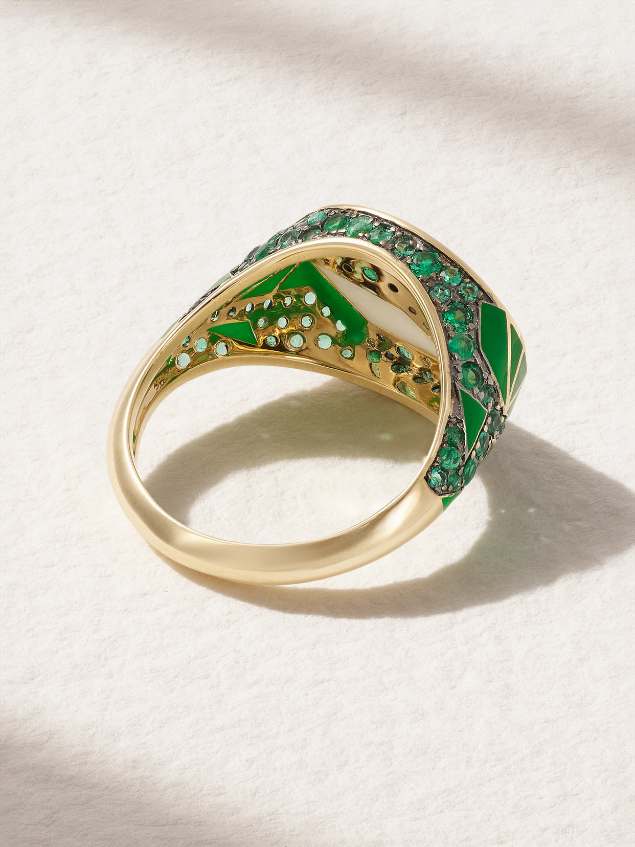 Shop L'atelier Nawbar The Fragments 18-karat Gold, Emerald And Enamel Pinky Ring In Green