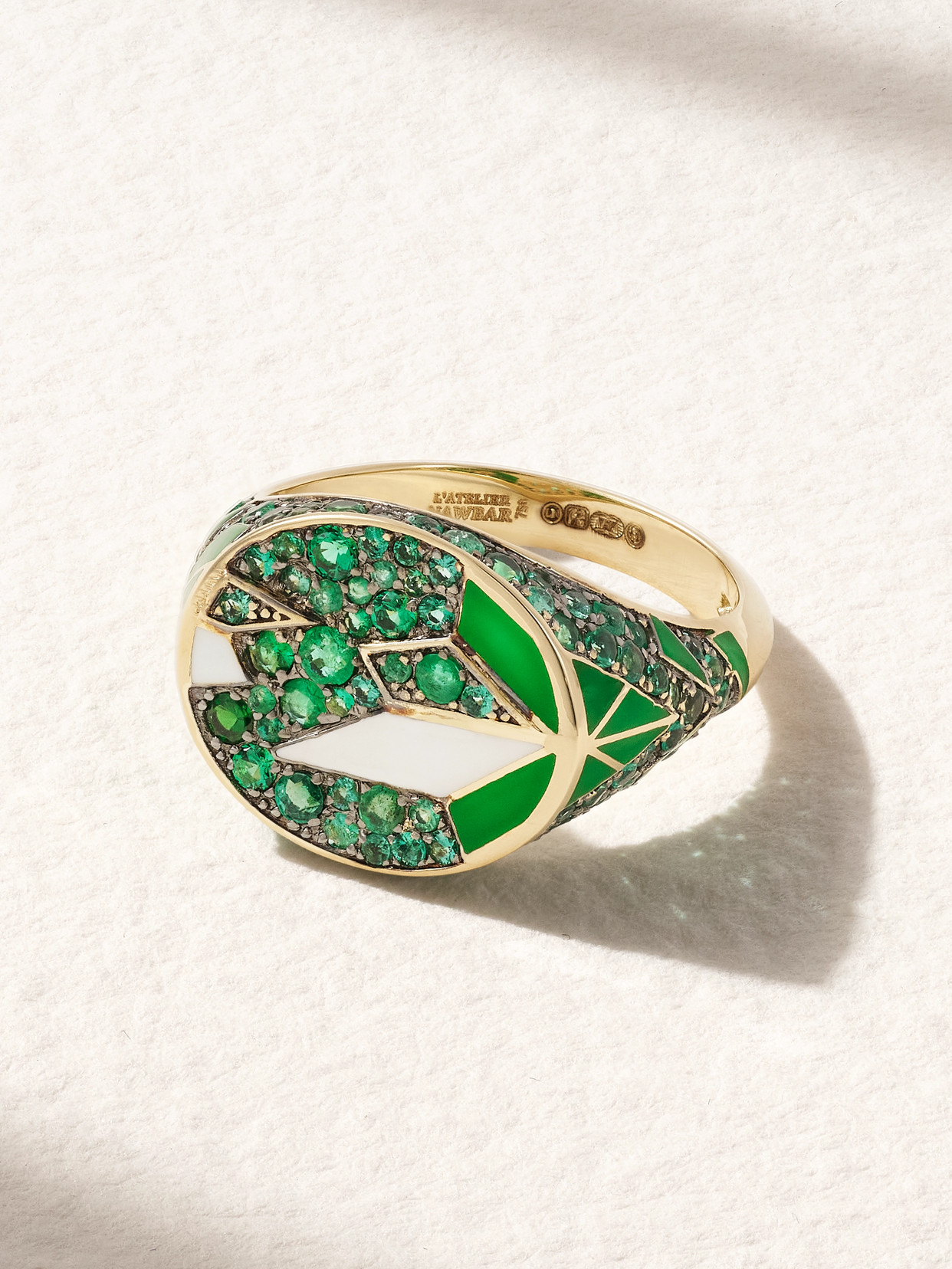 L'atelier Nawbar The Fragments 18-karat Gold, Emerald And Enamel Pinky Ring In Green