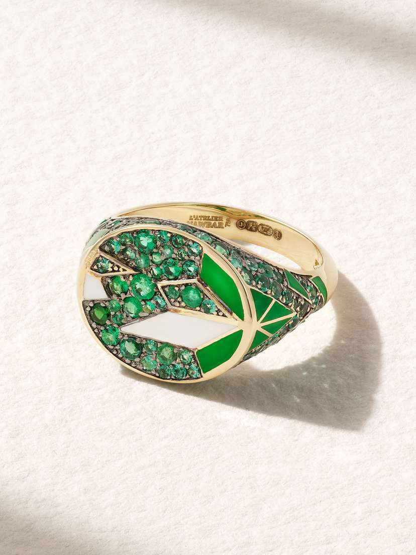 L’Atelier Nawbar The Fragments 18-karat Gold, Emerald And Enamel Pinky Ring