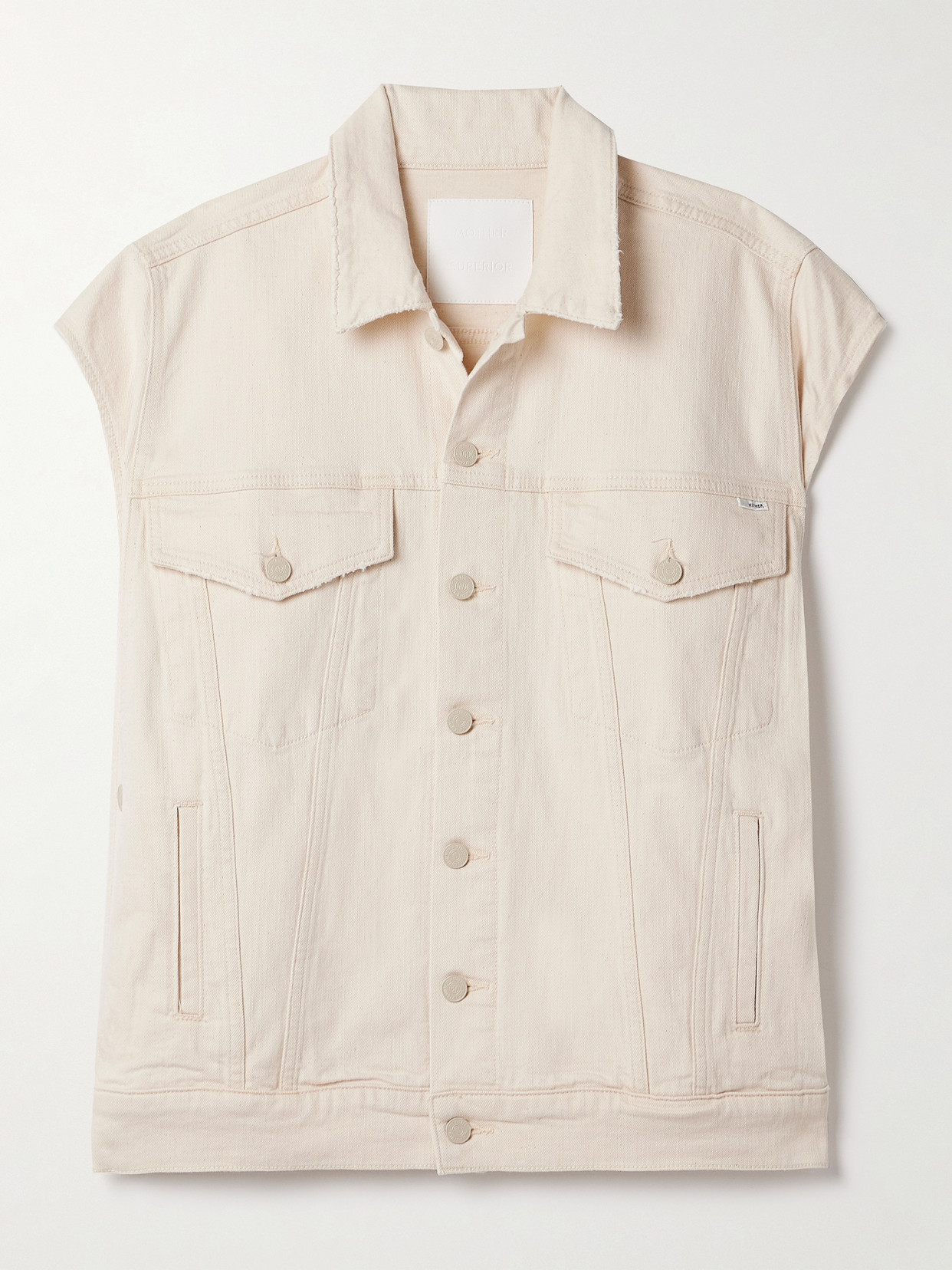 Shop Mother The Drifter Denim Vest In Cream