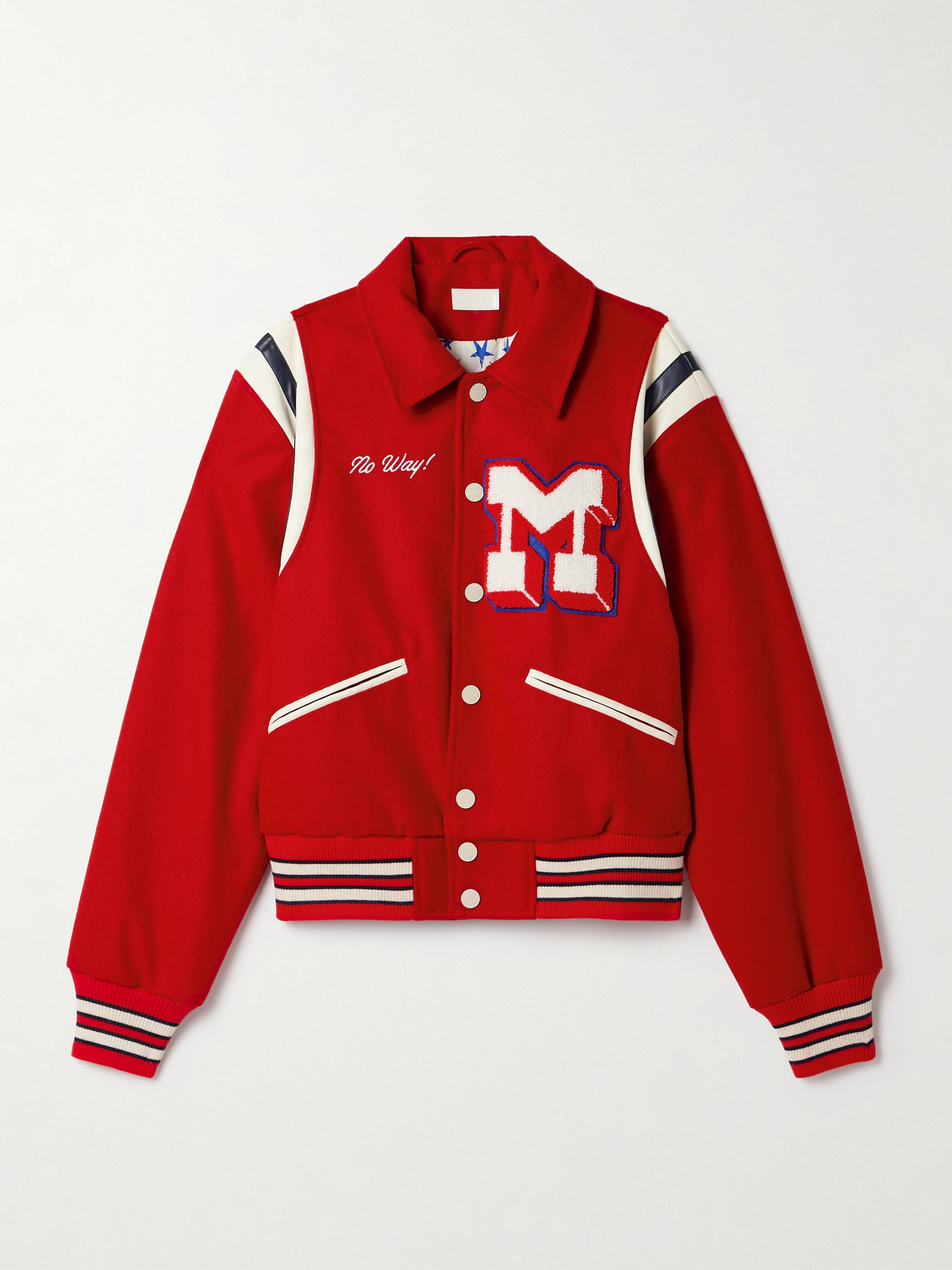 Mother The Team Spirit Appliquéd Faux Leather-trimmed Wool-blend Bomber Jacket - Red