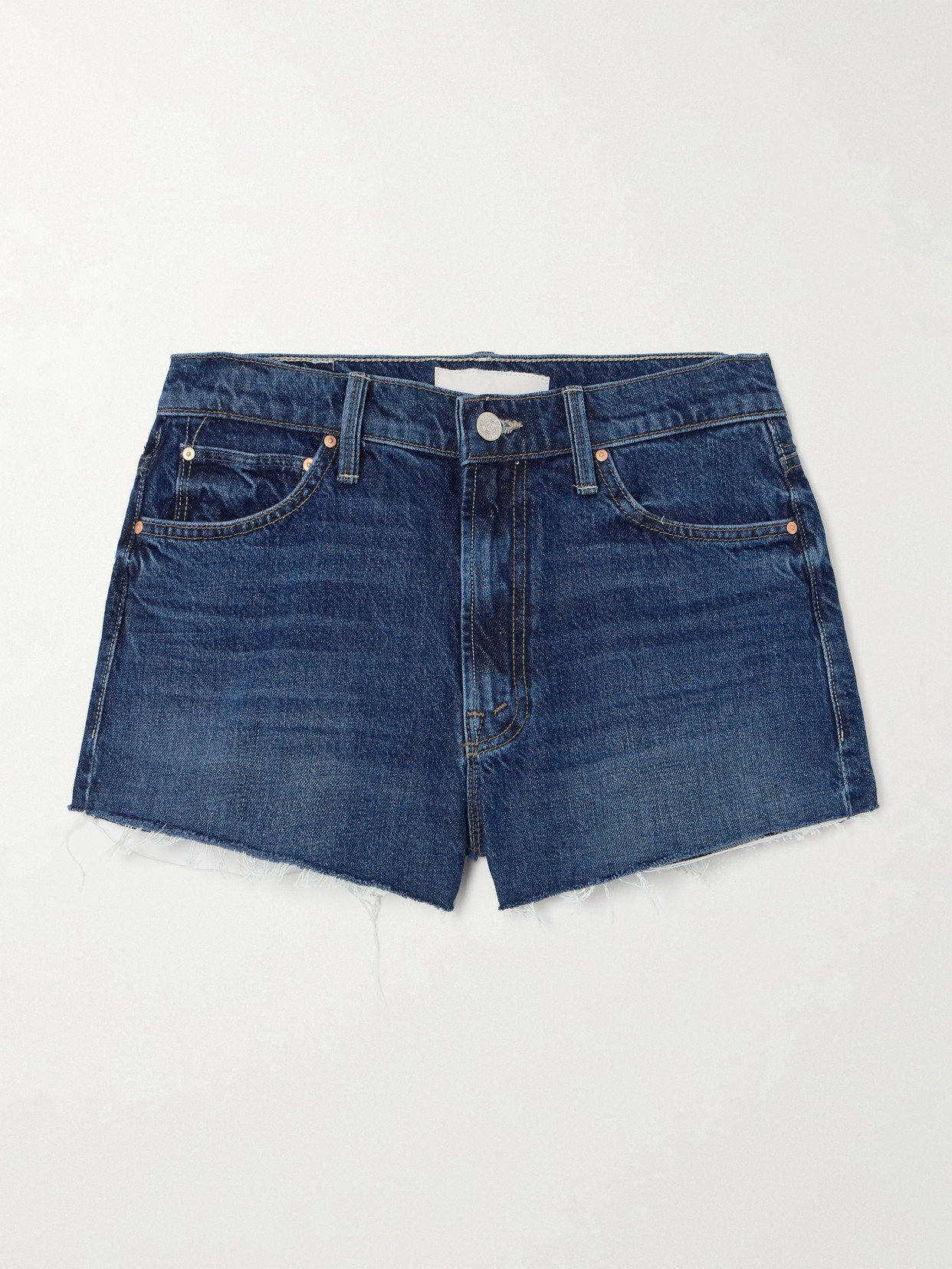 Shop Mother + Net Sustain The Dodger Distressed Denim Shorts In Blue