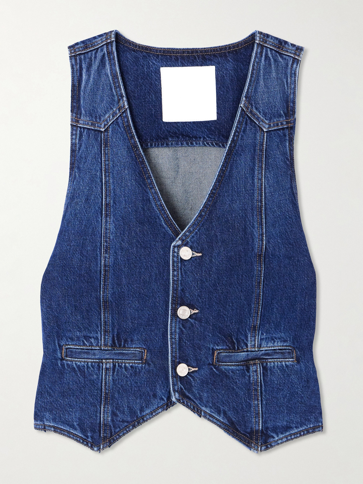 Shop Mother The Masked Rider Denim Vest In Blue