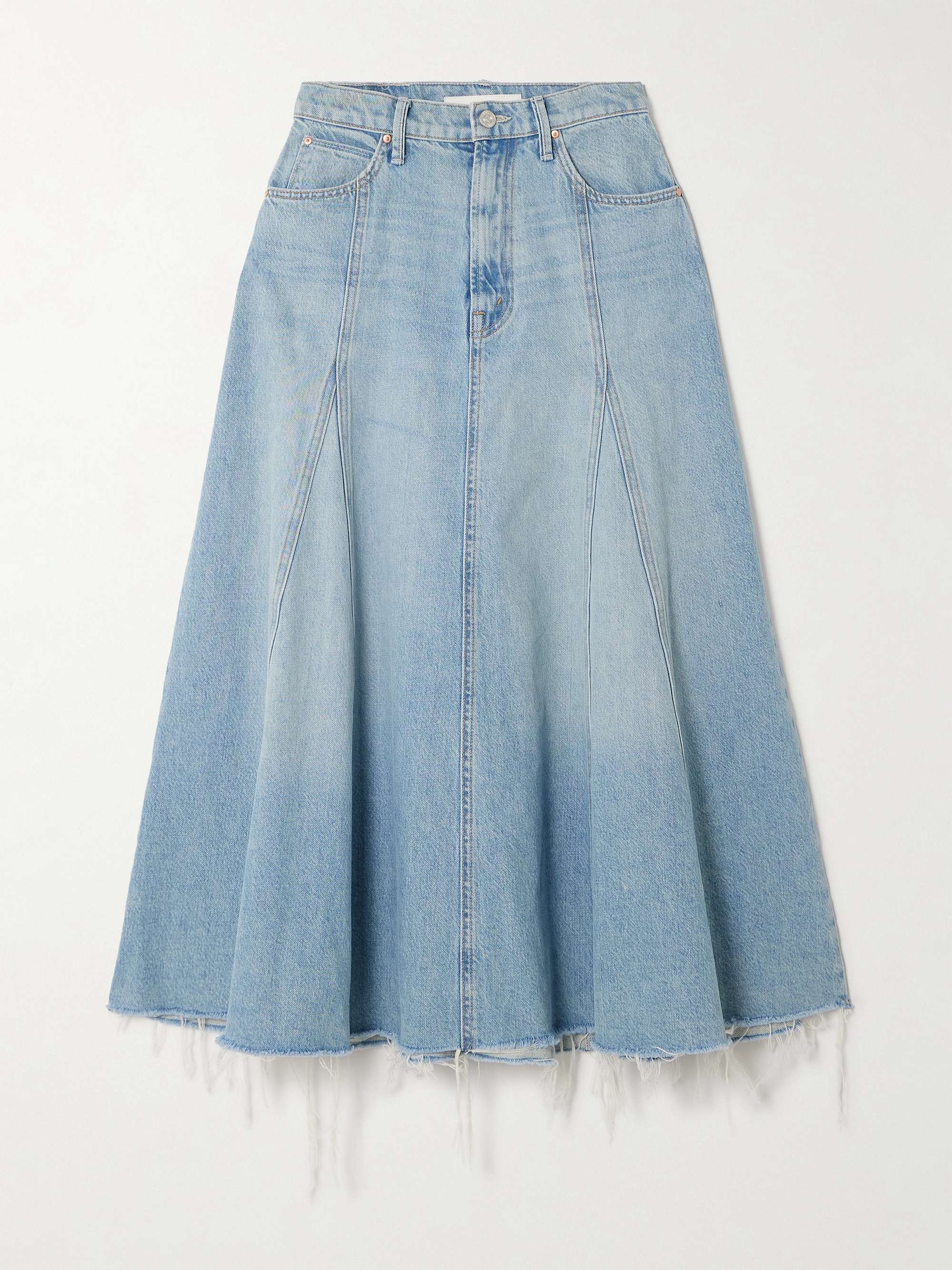 MOTHER The Full Swing frayed denim midi skirt | NET-A-PORTER