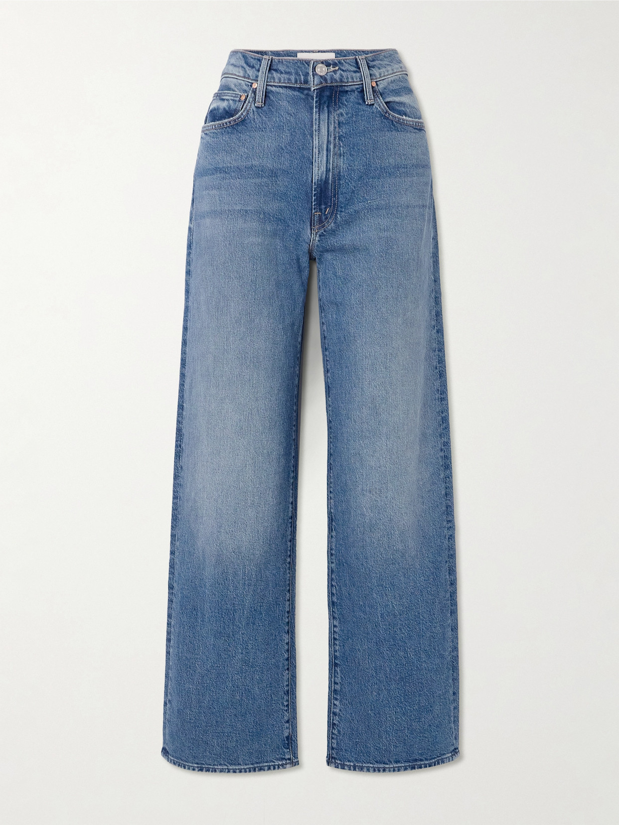 Shop Mother Dodger Sneak Mid-rise Wide-leg Jeans In Blue