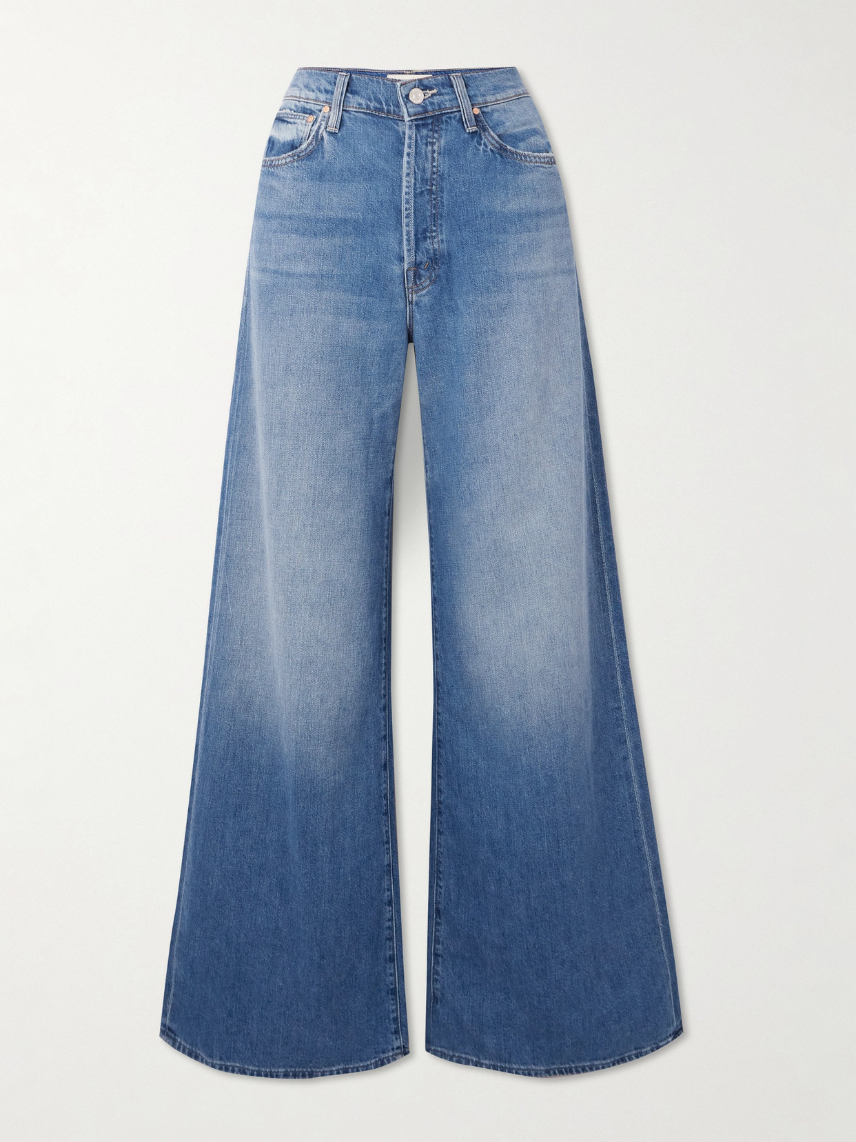 Mother The Ditcher Roller Sneak High-rise Wide-leg Jeans In Blue