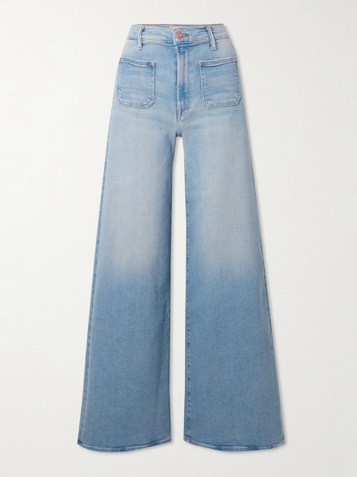 Mother + Net Sustain The Patch Pocket Undercover Sneak Distressed Wide-leg Jeans In Blue