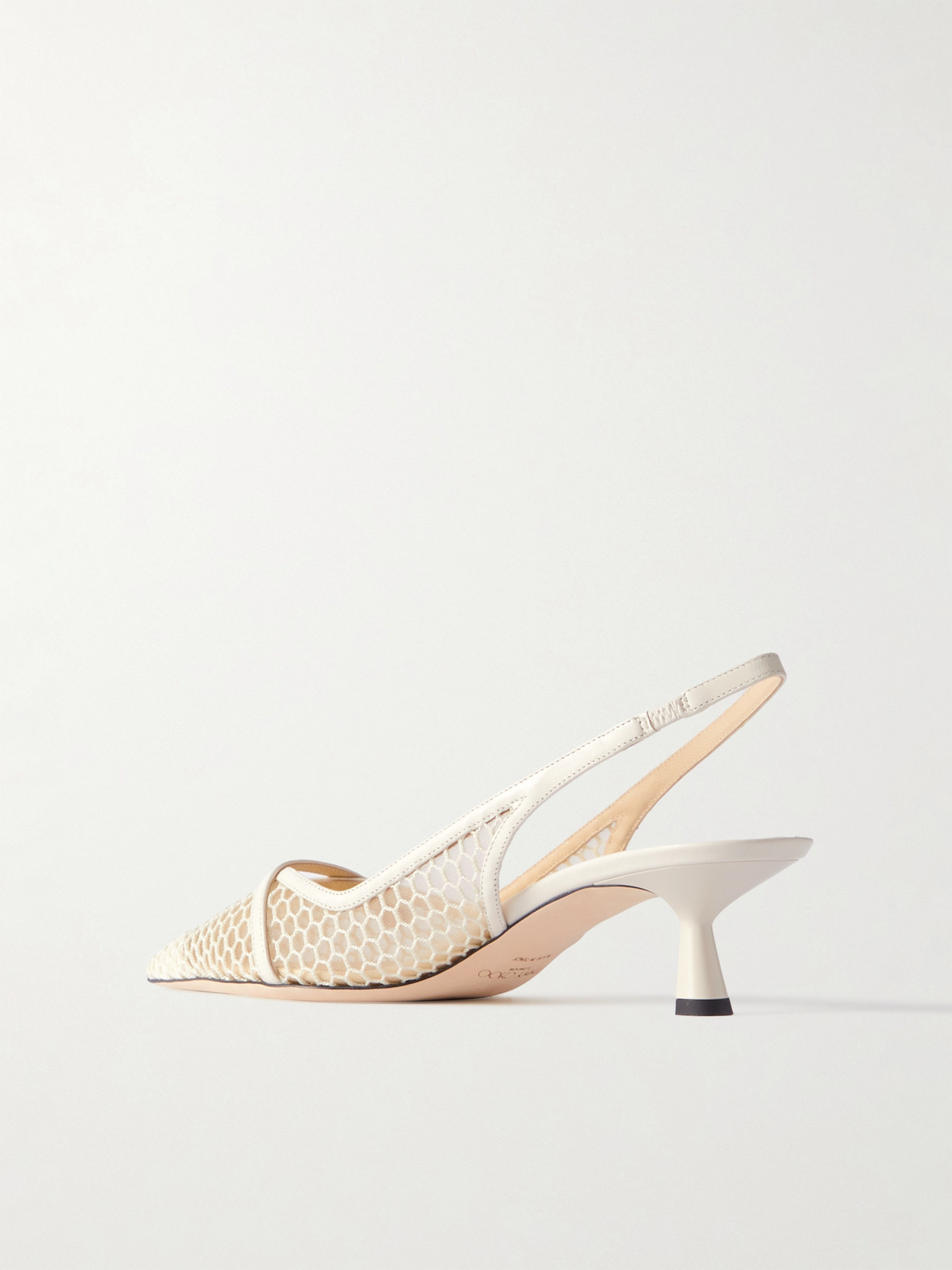 Shop Jimmy Choo Amita 45 Faux-pearl Embellished Leather-trimmed Mesh Slingback Pumps In White