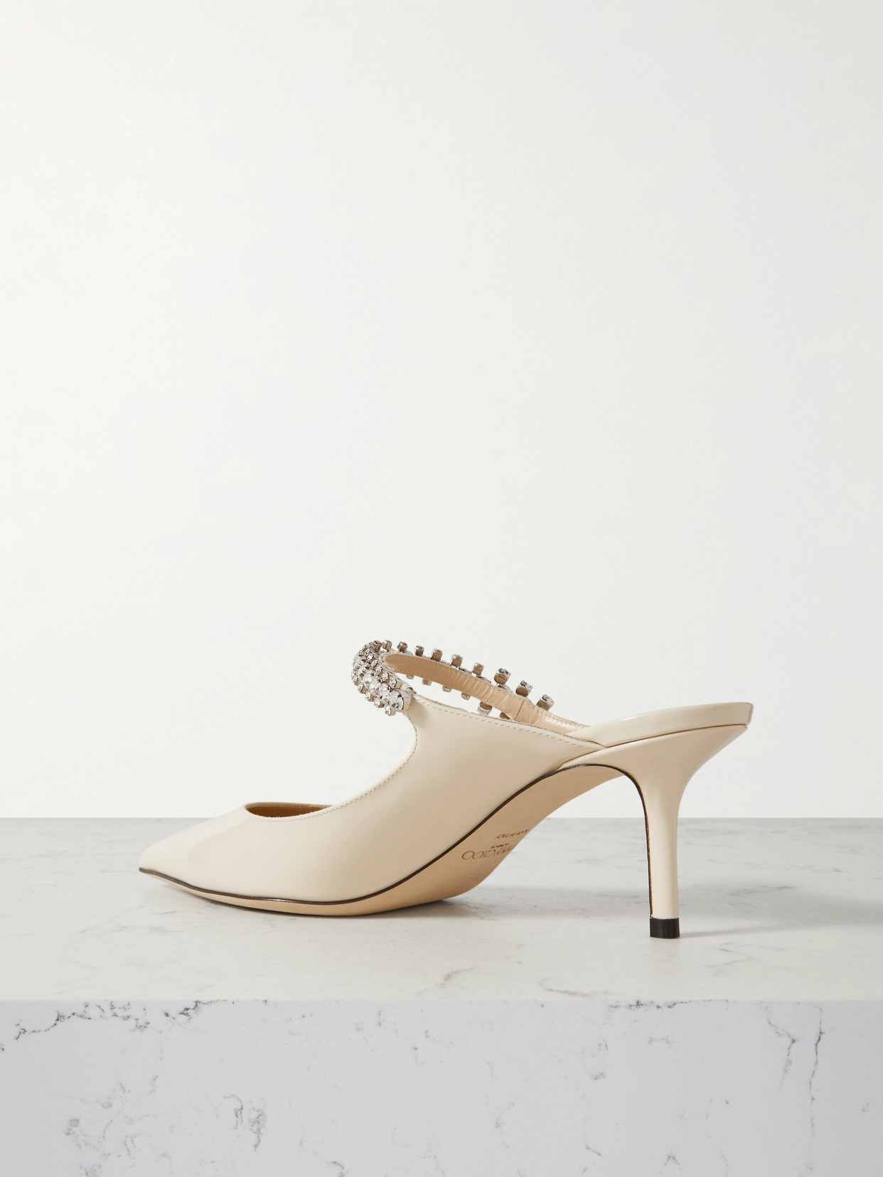 Jimmy Choo Bing 65 Crystal-embellished Mules In Cream Leather In White