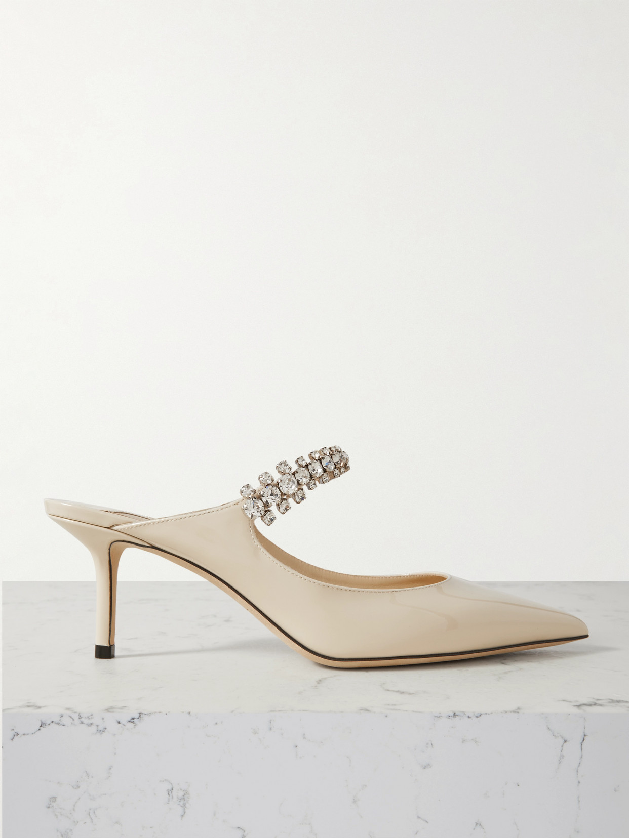 Jimmy Choo Bing 65 Crystal-embellished Patent-leather Mules In Off White