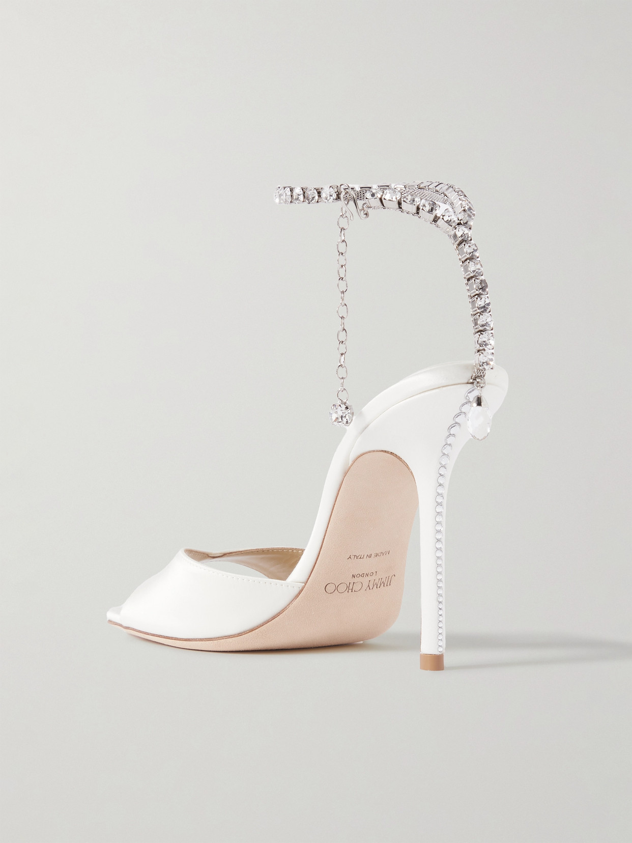 Shop Jimmy Choo Saeda 100 Crystal-embellished Satin Sandals In White