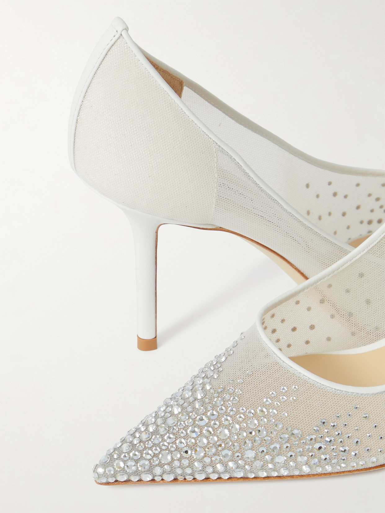 Shop Jimmy Choo Love 85 Leather-trimmed Crystal-embellished Mesh Pumps In White