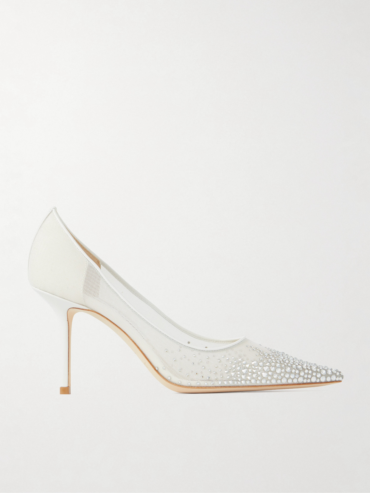 Shop Jimmy Choo Love 85 Leather-trimmed Crystal-embellished Mesh Pumps In White