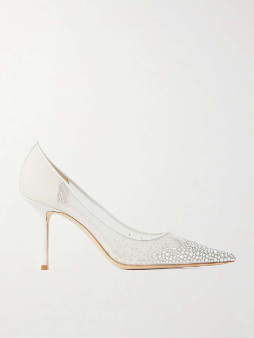 Jimmy Choo Love 85 Leather-trimmed Crystal-embellished Mesh Pumps