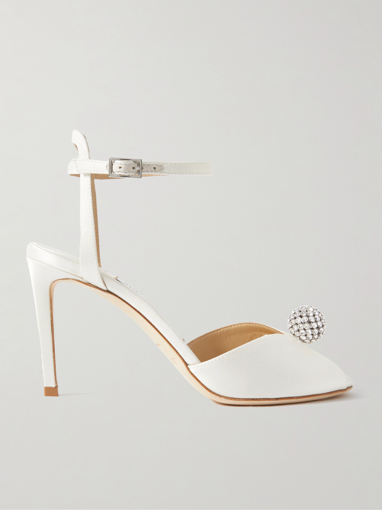 Shop Jimmy Choo Sacora 85 Crystal-embellished Satin Sandals In White