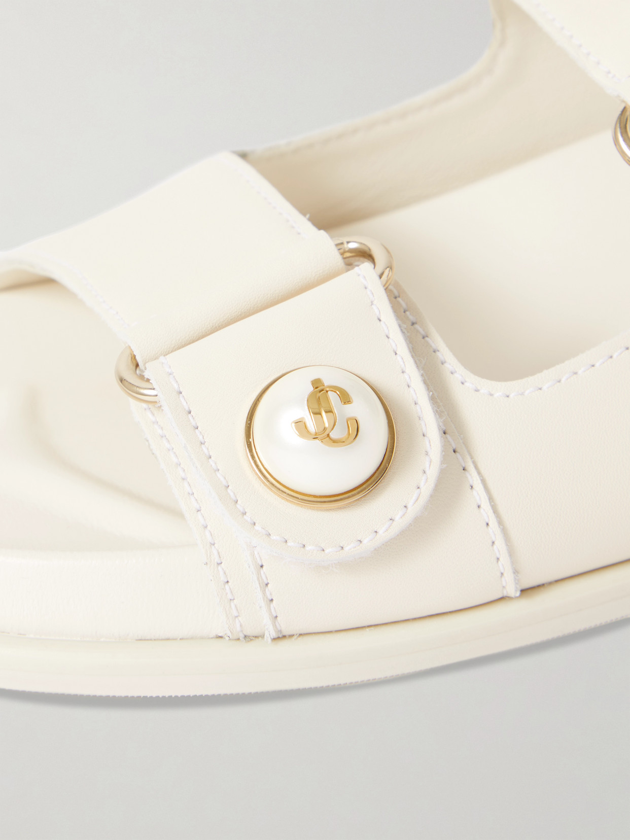 Shop Jimmy Choo Fayence Faux Pearl-embellished Leather Slides In White