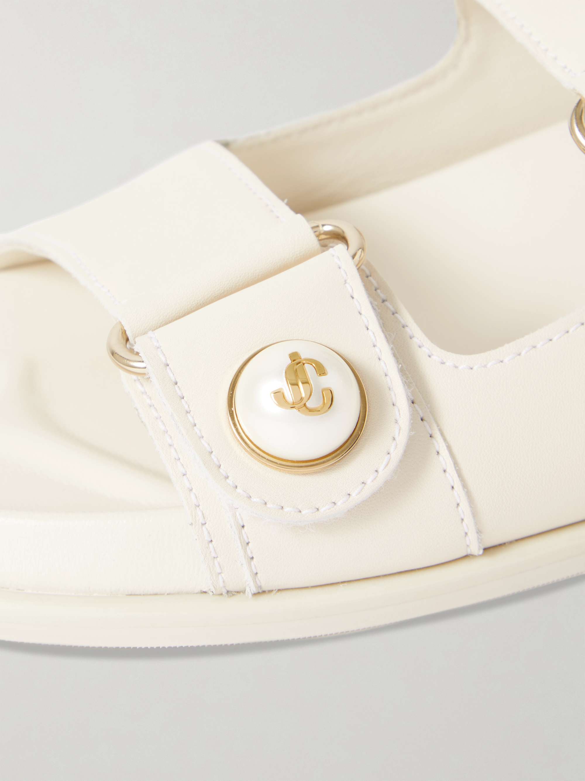 JIMMY CHOO Fayence faux pearl-embellished leather slides