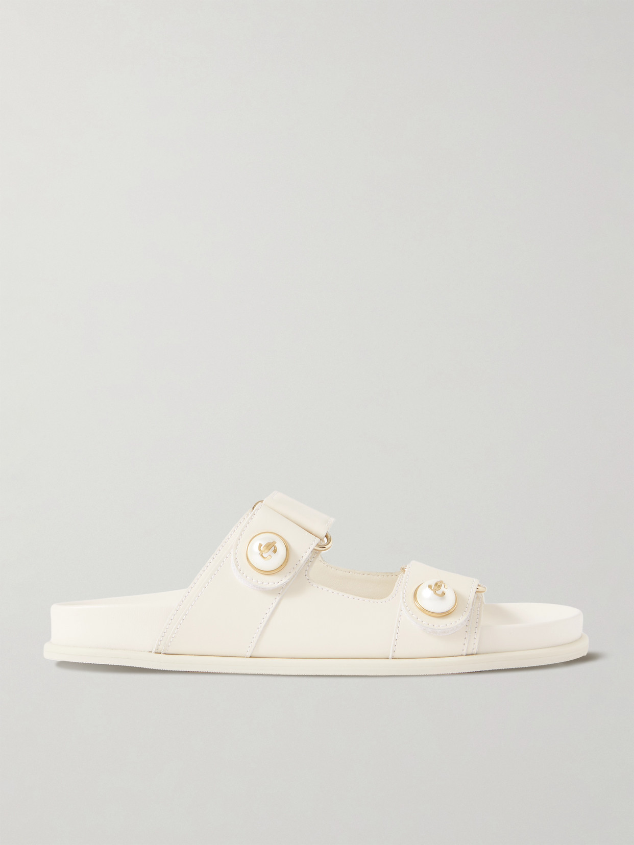 Shop Jimmy Choo Fayence Faux Pearl-embellished Leather Slides In White