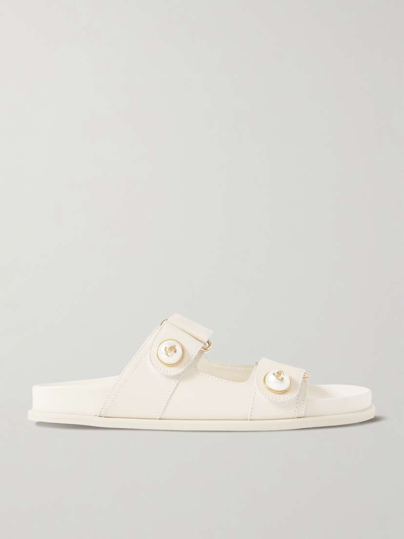 Jimmy Choo Fayence Faux Pearl-embellished Leather Slides