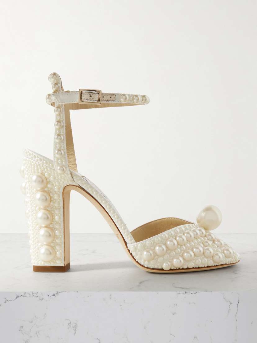 Jimmy Choo Sacaria 100 Faux Pearl-embellished Satin Sandals