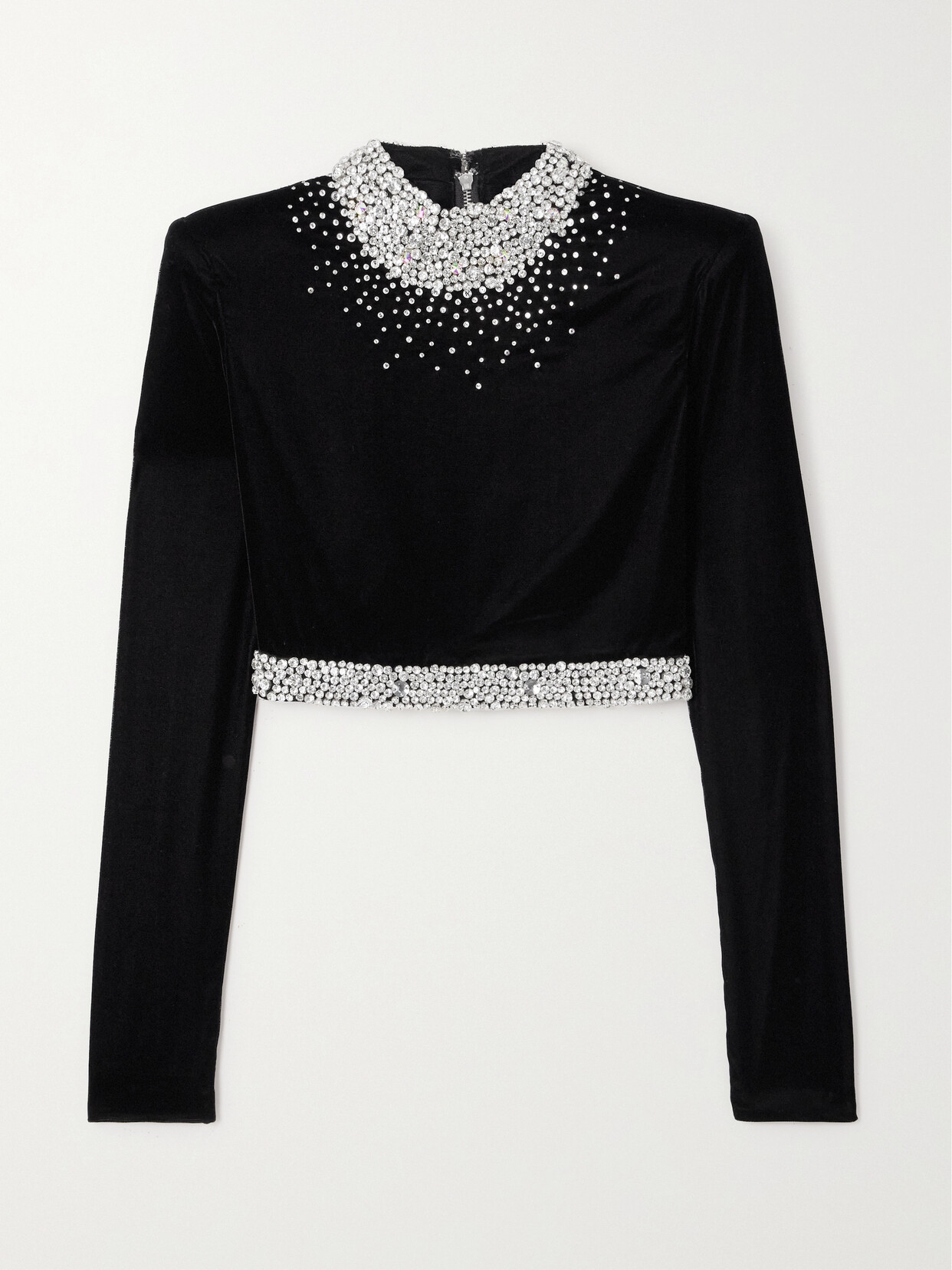 Miss Sohee Gemma Cropped Crystal-embellished Velvet Top In Black