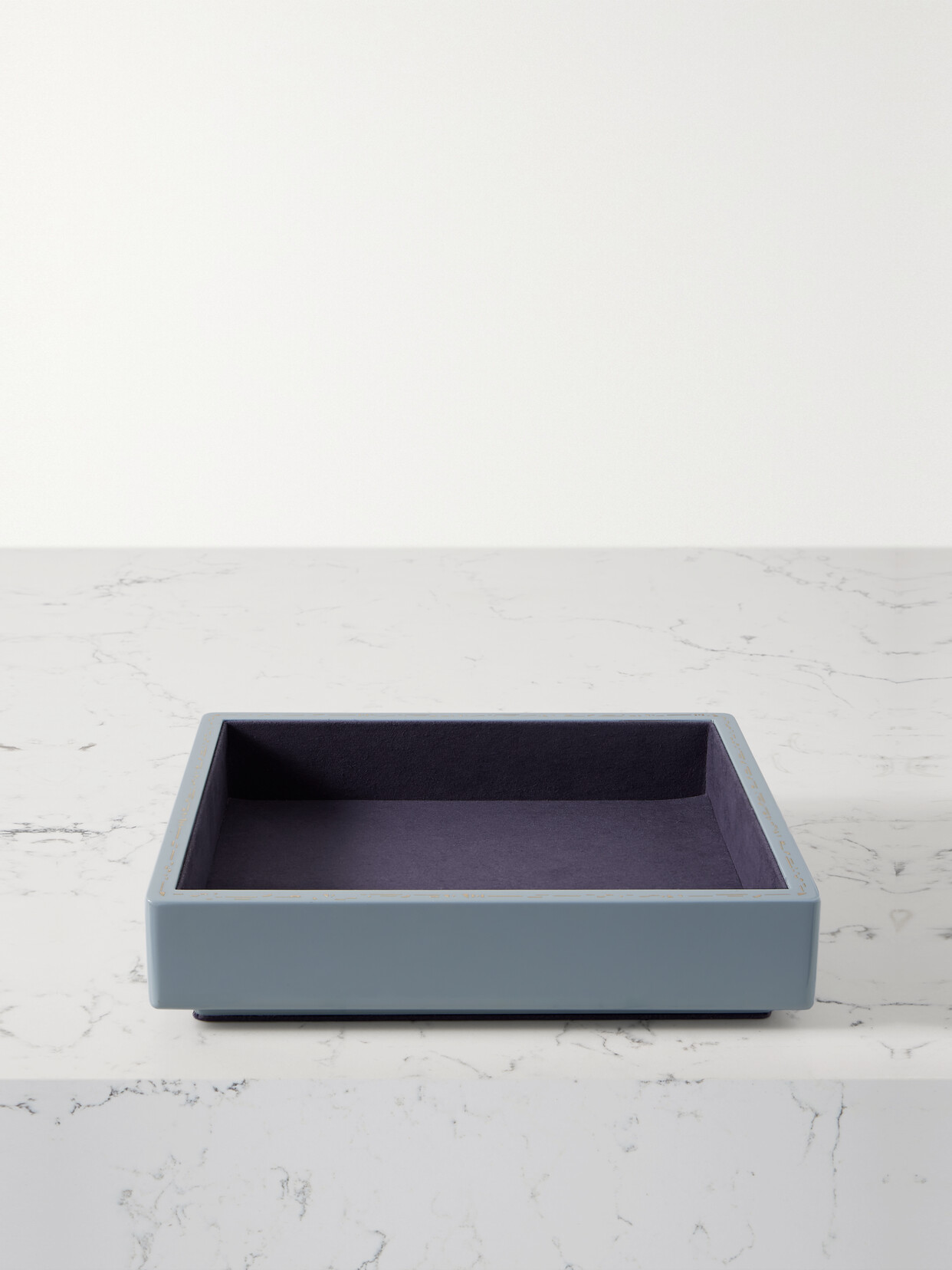 Trove - Small Lacquered Wood And Faux Suede Jewelry Tray - Blue