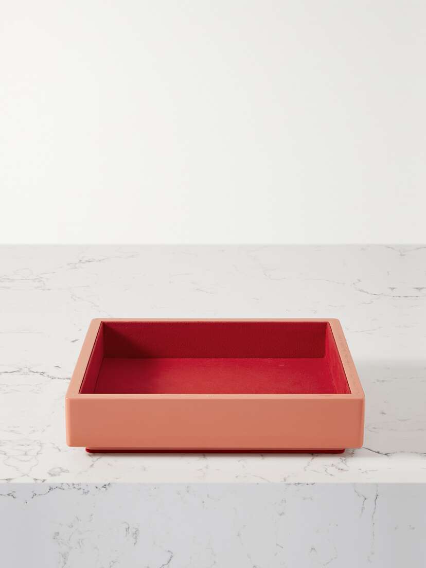 Trove Small Lacquered Wood And Faux Suede Jewelry Tray