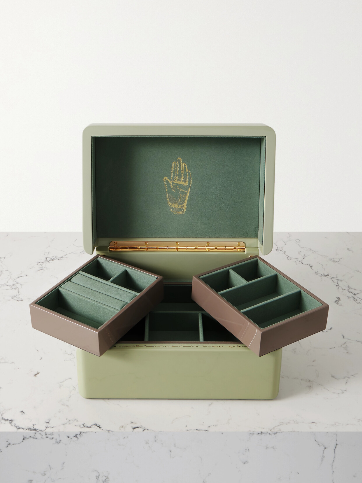 Trove - Trunk Mini Lacquered Wood Jewelry Box - Green