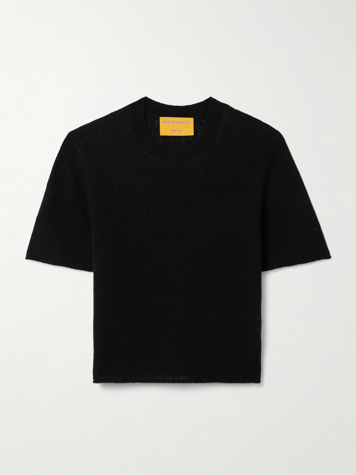 Guest In Residence Featherweight Cropped Wool, Cashmere And Silk-blend Jumper In Black