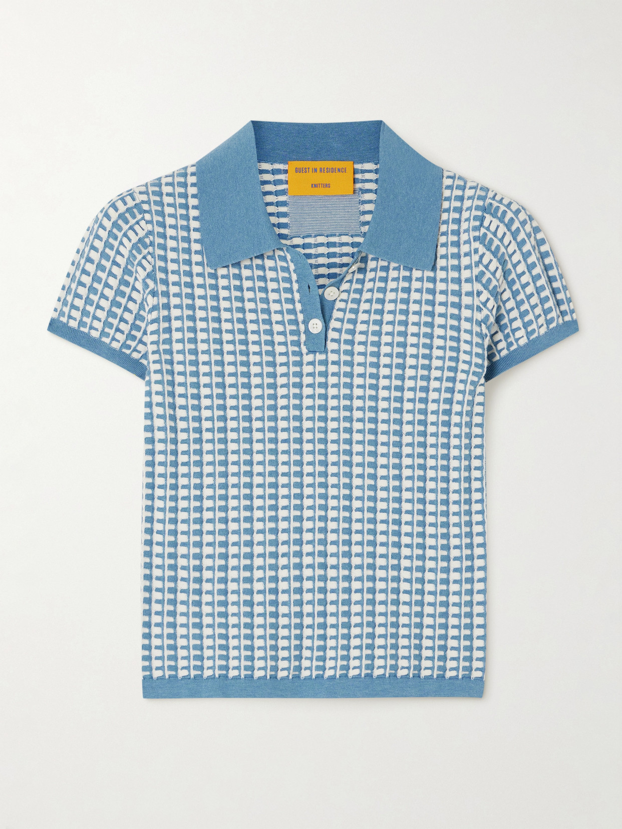 Shop Guest In Residence Gingham Cotton-jacquard Polo Top In Blue