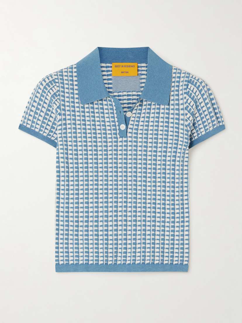 Guest In Residence Gingham Cotton-jacquard Polo Top - x large