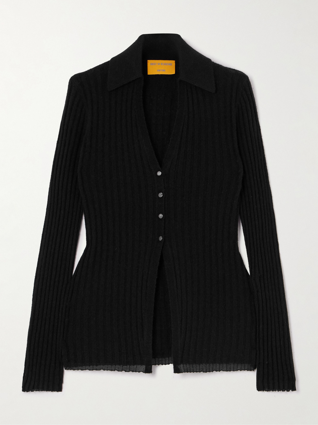 Guest In Residence Ribbed Merino Wool, Cashmere And Silk-blend Cardigan In Black