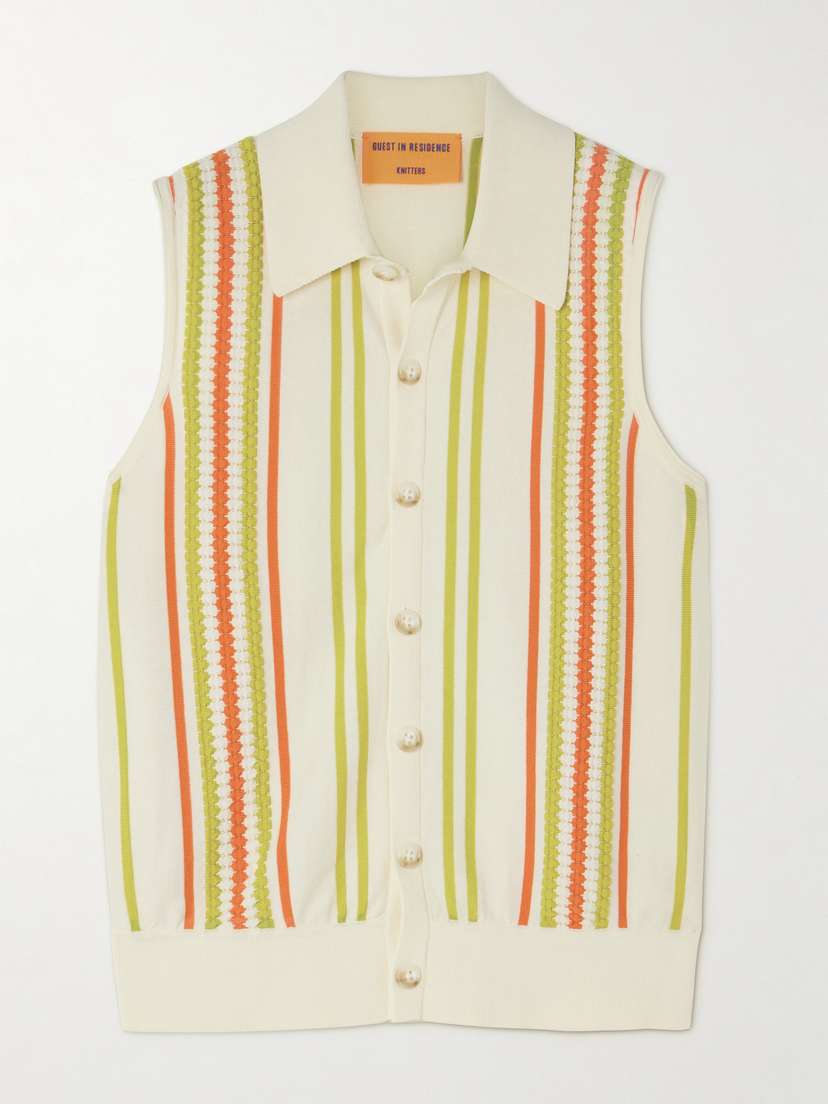 Guest In Residence Striped Cotton-jacquard Vest -  - x large
