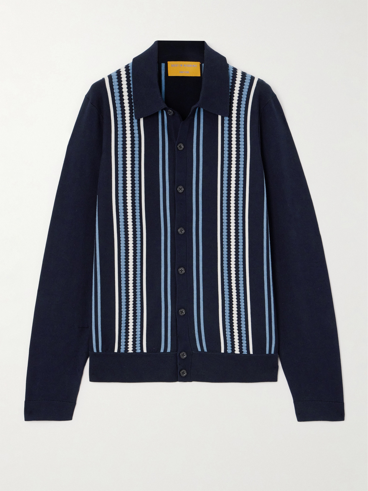 Guest In Residence Striped Cotton-jacquard Cardigan In Blue