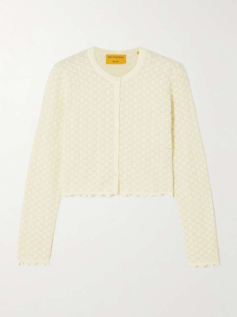 Guest In Residence Cropped Checked Jacquard-knitted Cotton And Silk-blend Cardigan - - x large