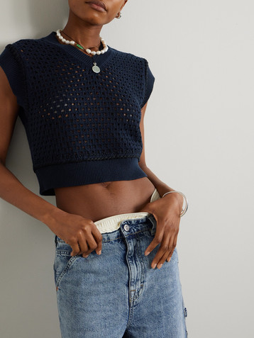 Guest In Residence Cropped open-knit cotton vest