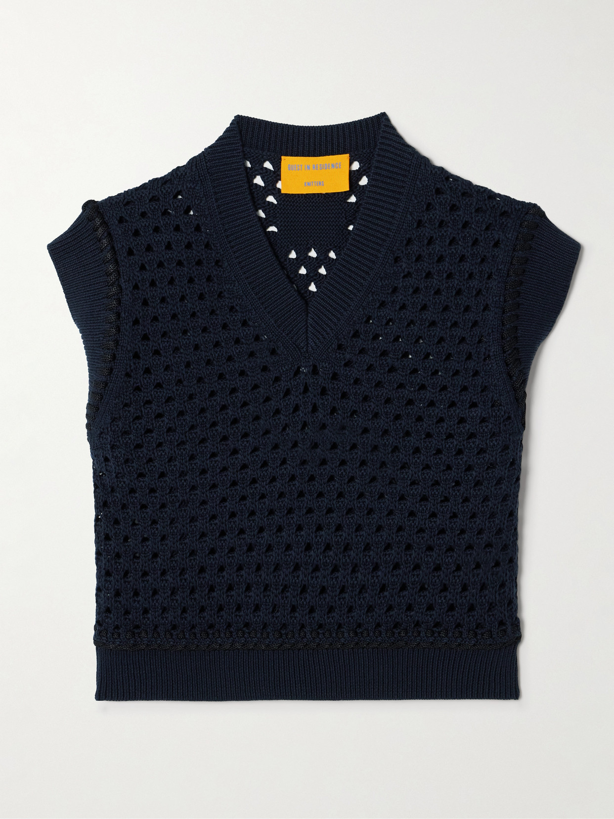 Guest In Residence Cropped Open-knit Cotton Waistcoat In Blue