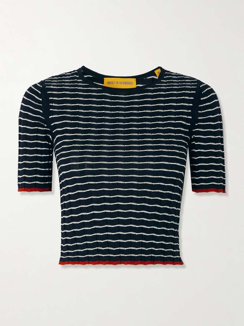 Guest In Residence Striped Ribbed Cotton And Silk-blend T-shirt - x large