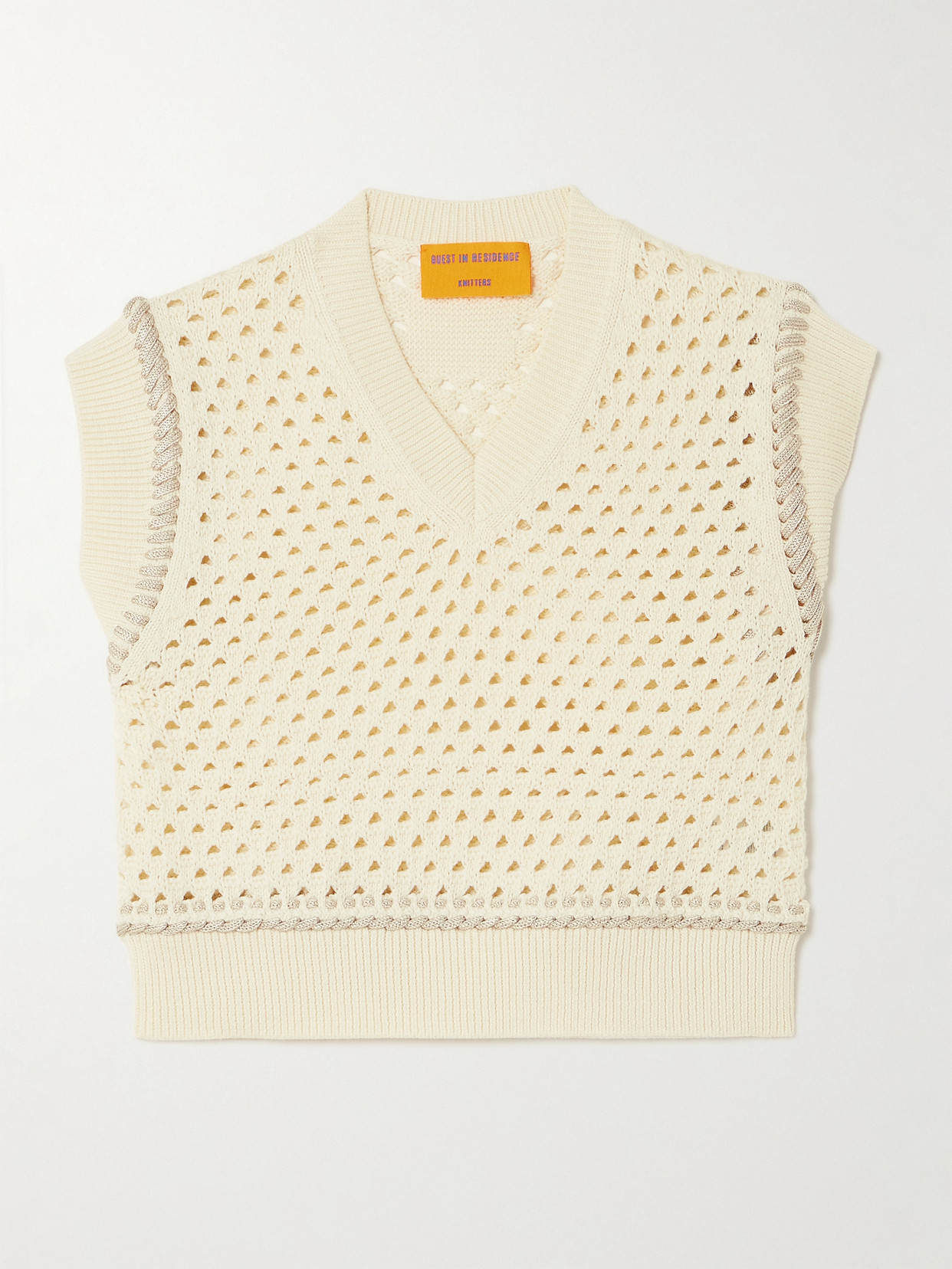 Guest In Residence Cropped Open-knit Cotton Waistcoat In Cream