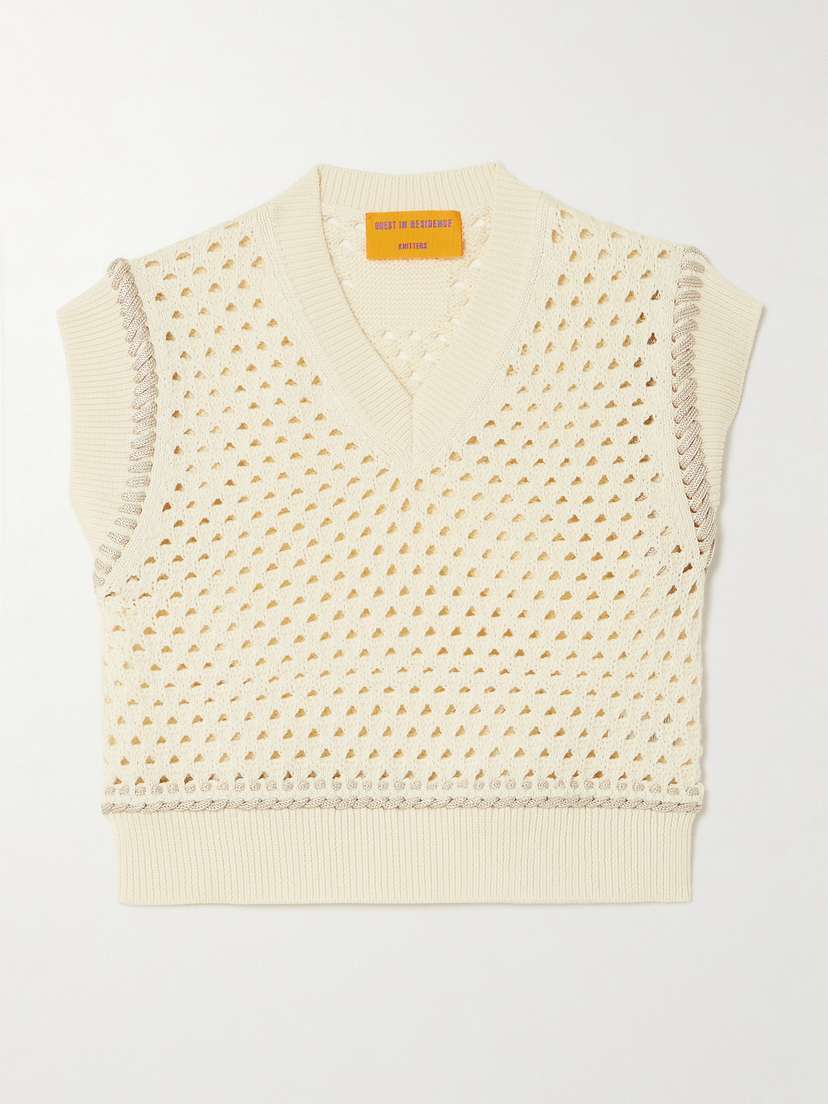 Guest In Residence Cropped Open-knit Cotton Vest