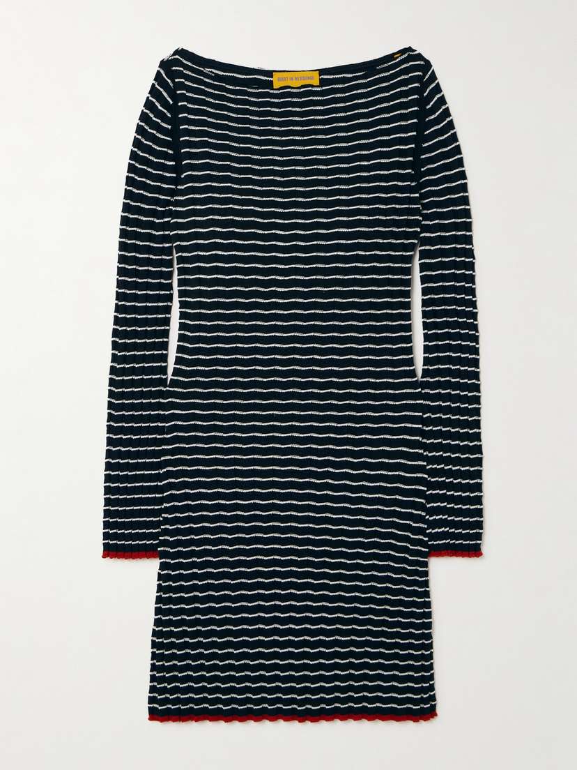 Guest In Residence Striped Ribbed Cotton And Silk-blend Mini Dress - x large