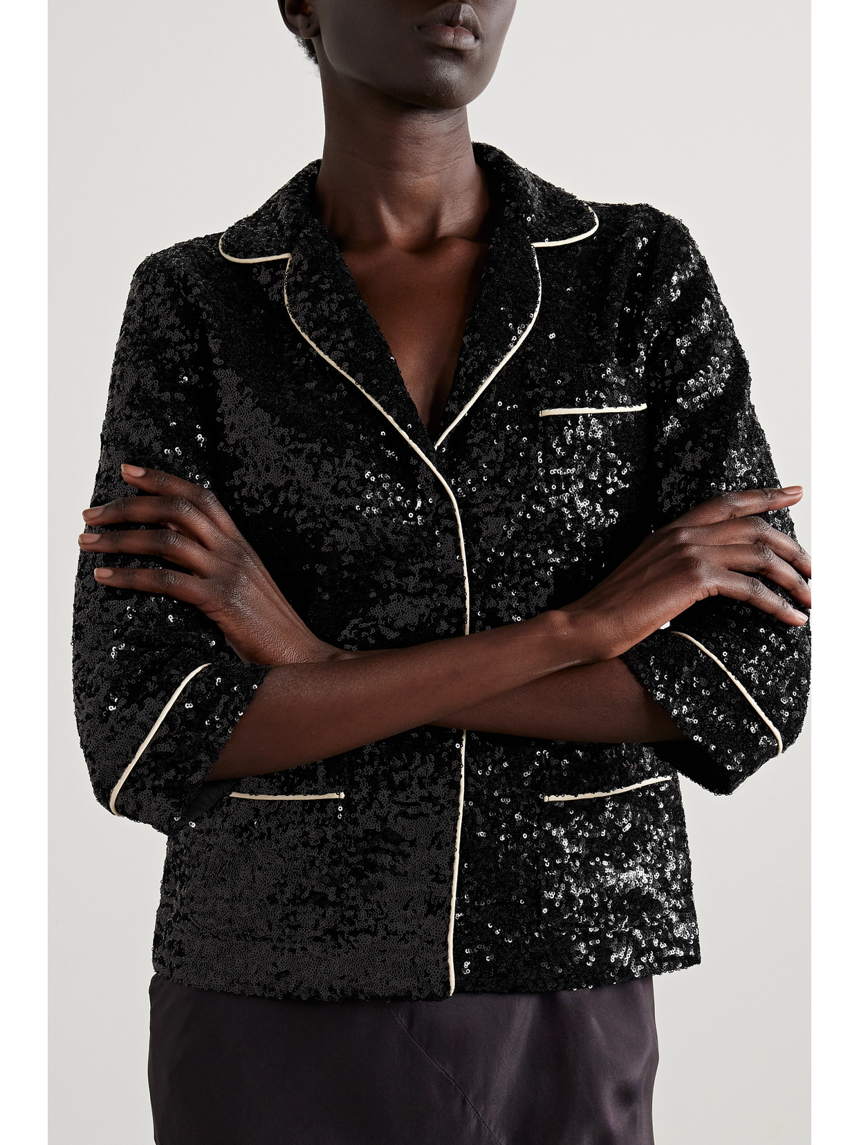 Shop In The Mood For Love Sofia Sequined Tulle Jacket In Black