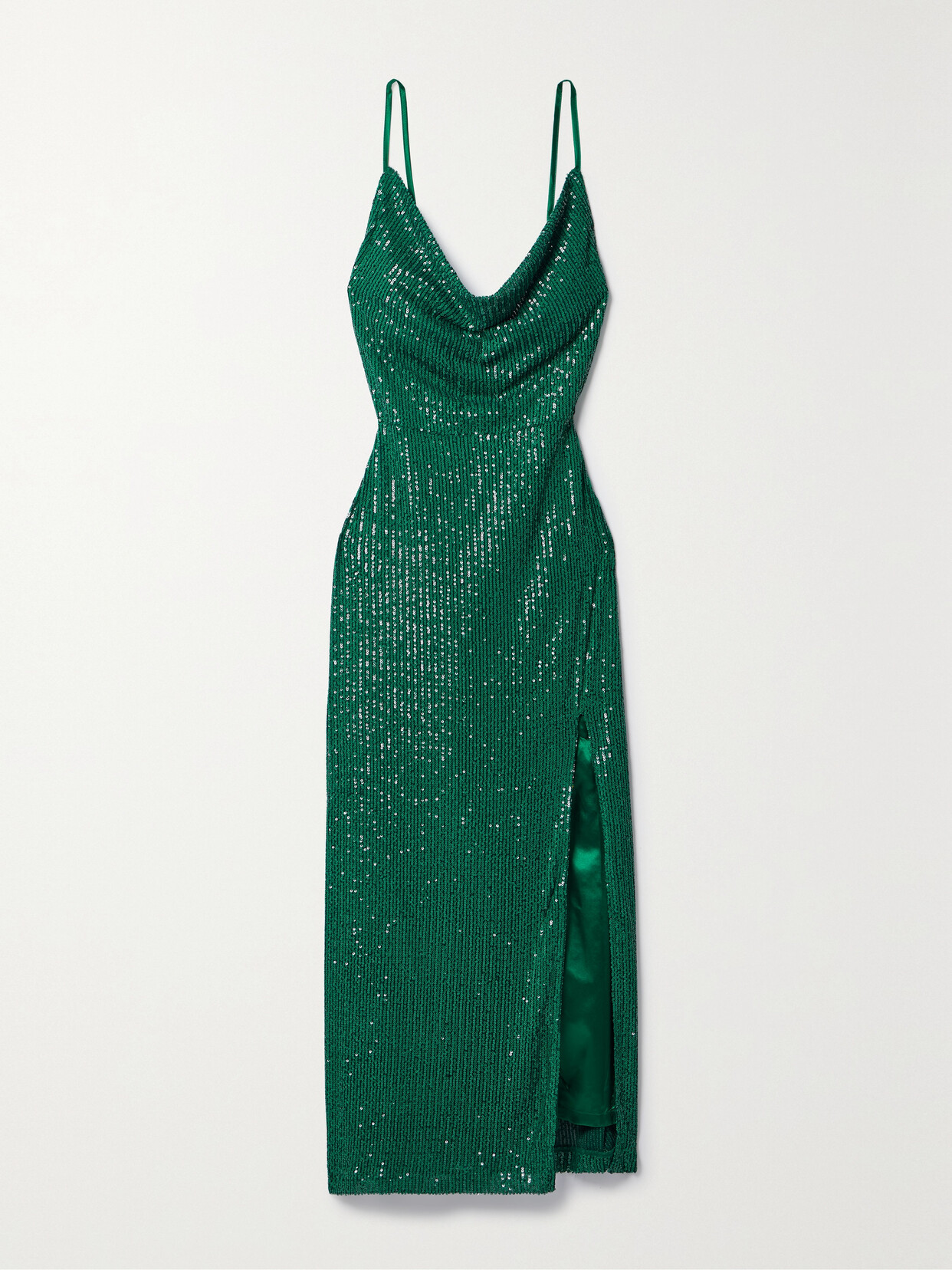 In The Mood For Love Yuna Draped Sequined Tulle Gown In Green