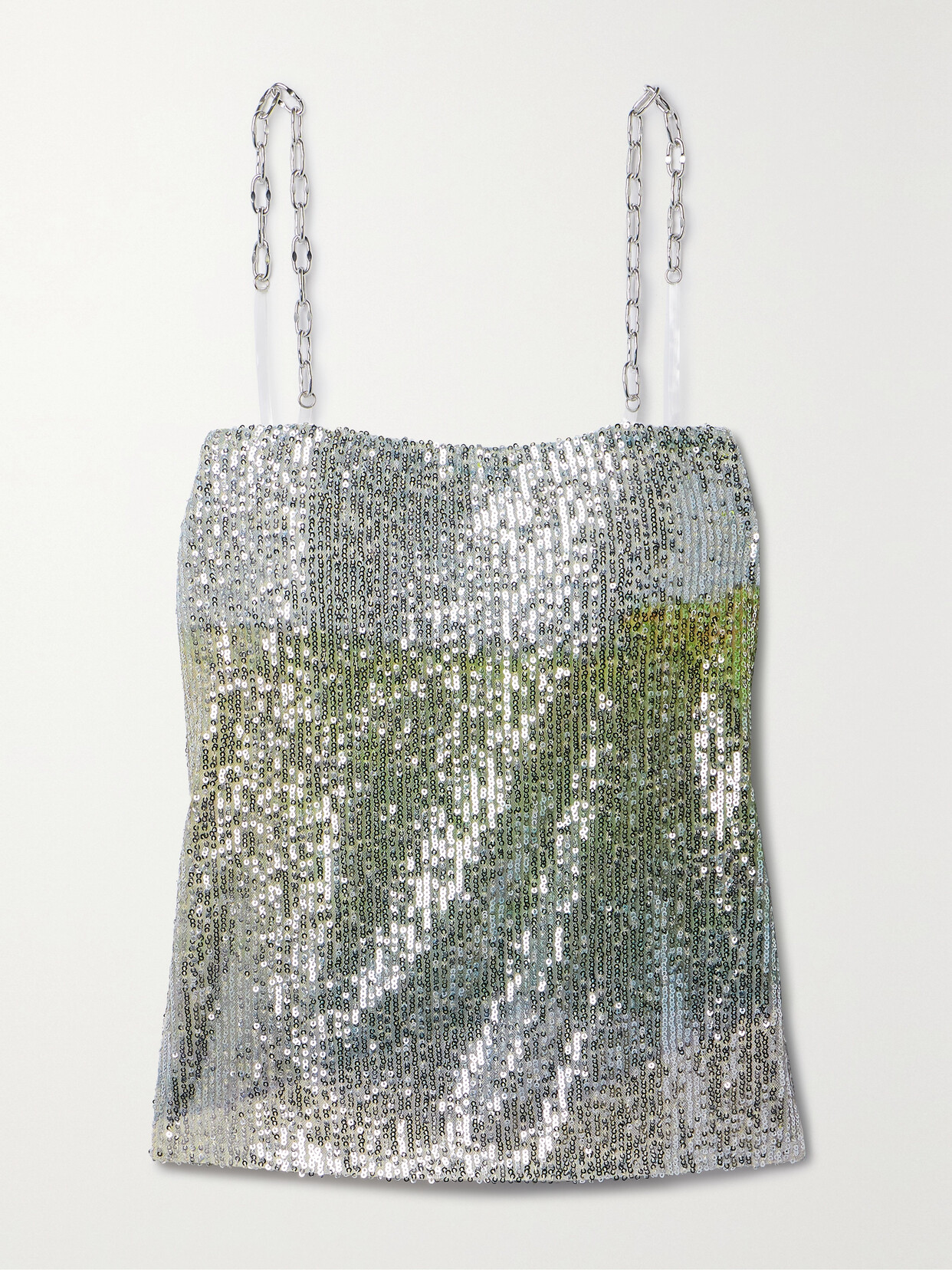 In The Mood For Love Elody Chain-embellished Sequined Tulle Top In Silver