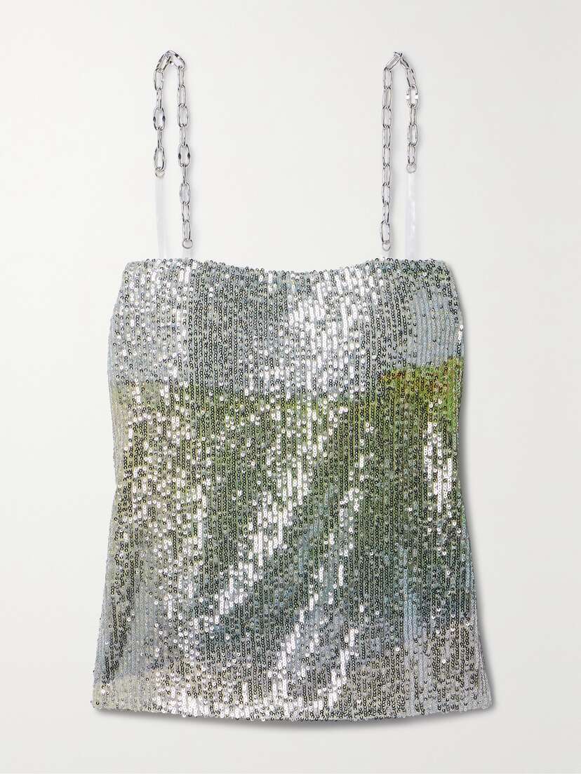 In The Mood For Love Elody Chain-embellished Sequined Tulle Top