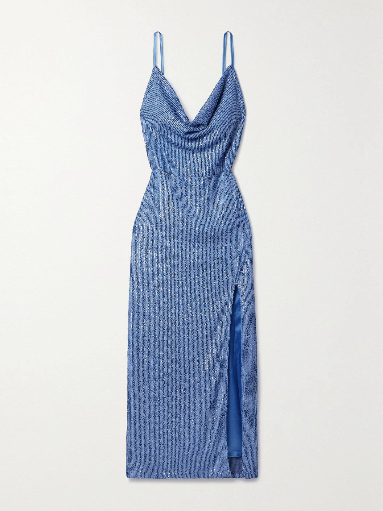 In The Mood For Love Yuna Draped Sequined Tulle Gown In Blue