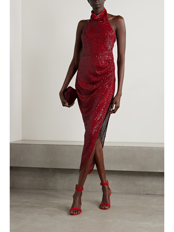 In The Mood For Love Marissa asymmetric sequined tulle halterneck gown