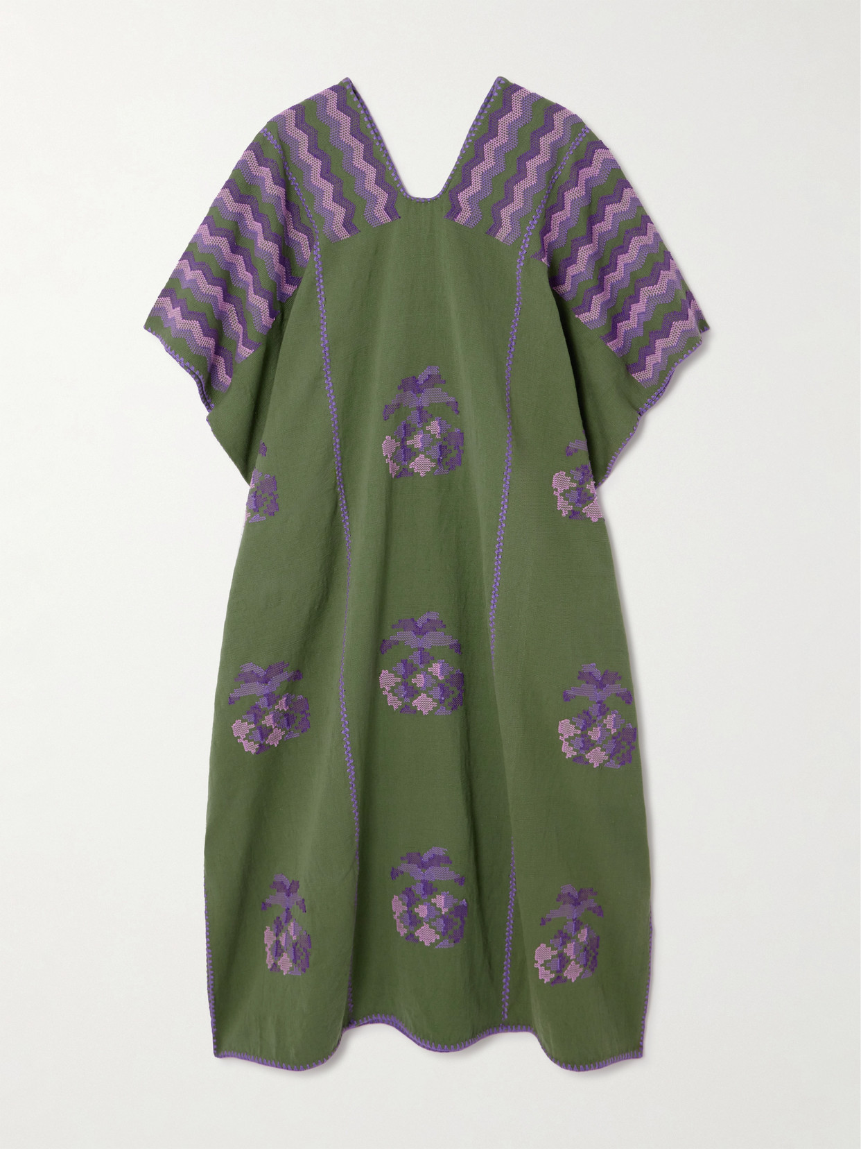 Pippa Holt + Net Sustain Embroidered Cotton Huipil In Green