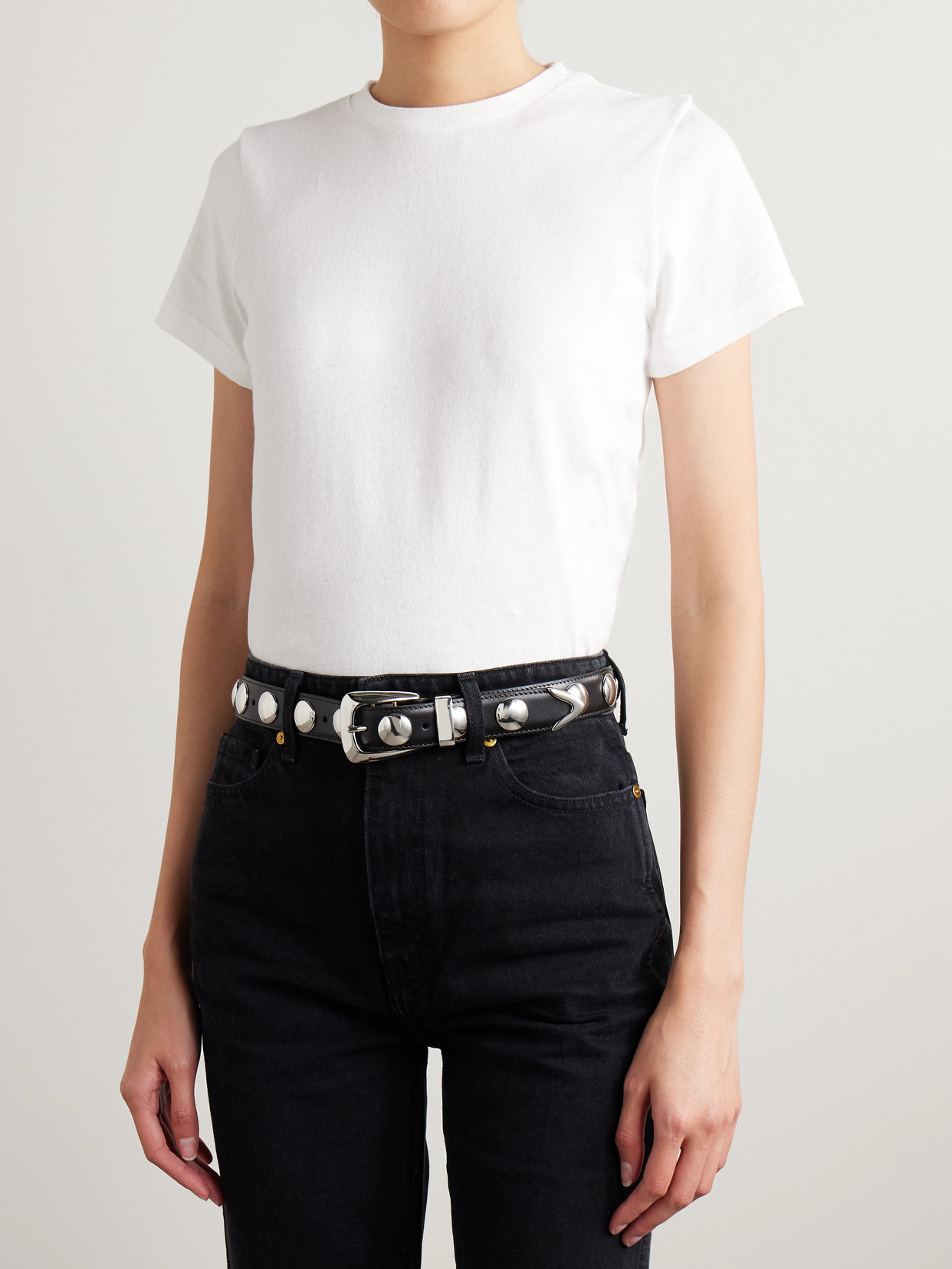 Khaite Benny Studded Leather Belt In Black